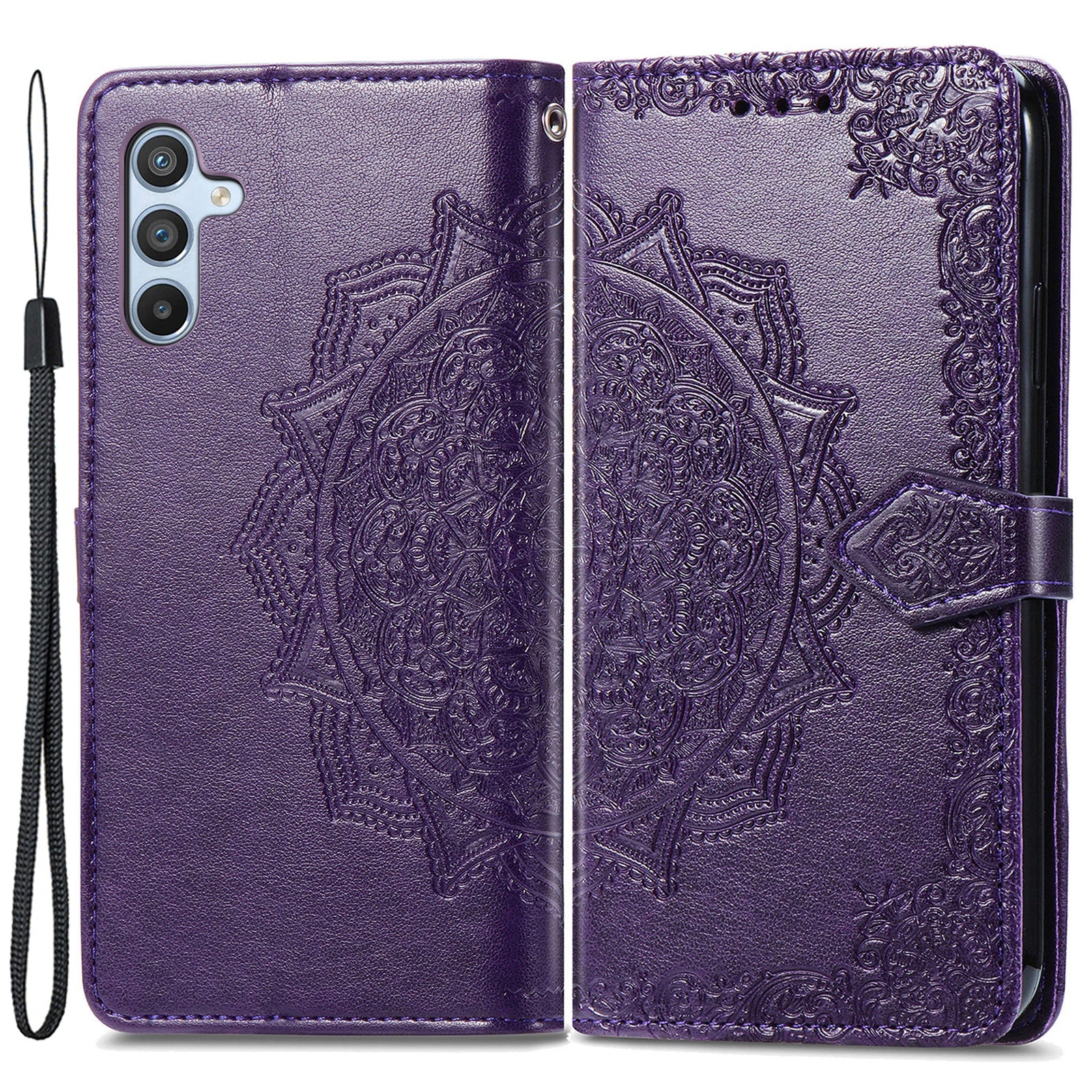 Til Samsung Galaxy A14 5G A14 4G præget mandala mønster telefontaske Stand Fuldt indpakket PU læder pung Folio Cover med rem Til Samsung Galaxy A14 5G A14 4G præget mandala mønster telefontaske Stand Fuldt indpakket PU læder pung Folio Cover med rem